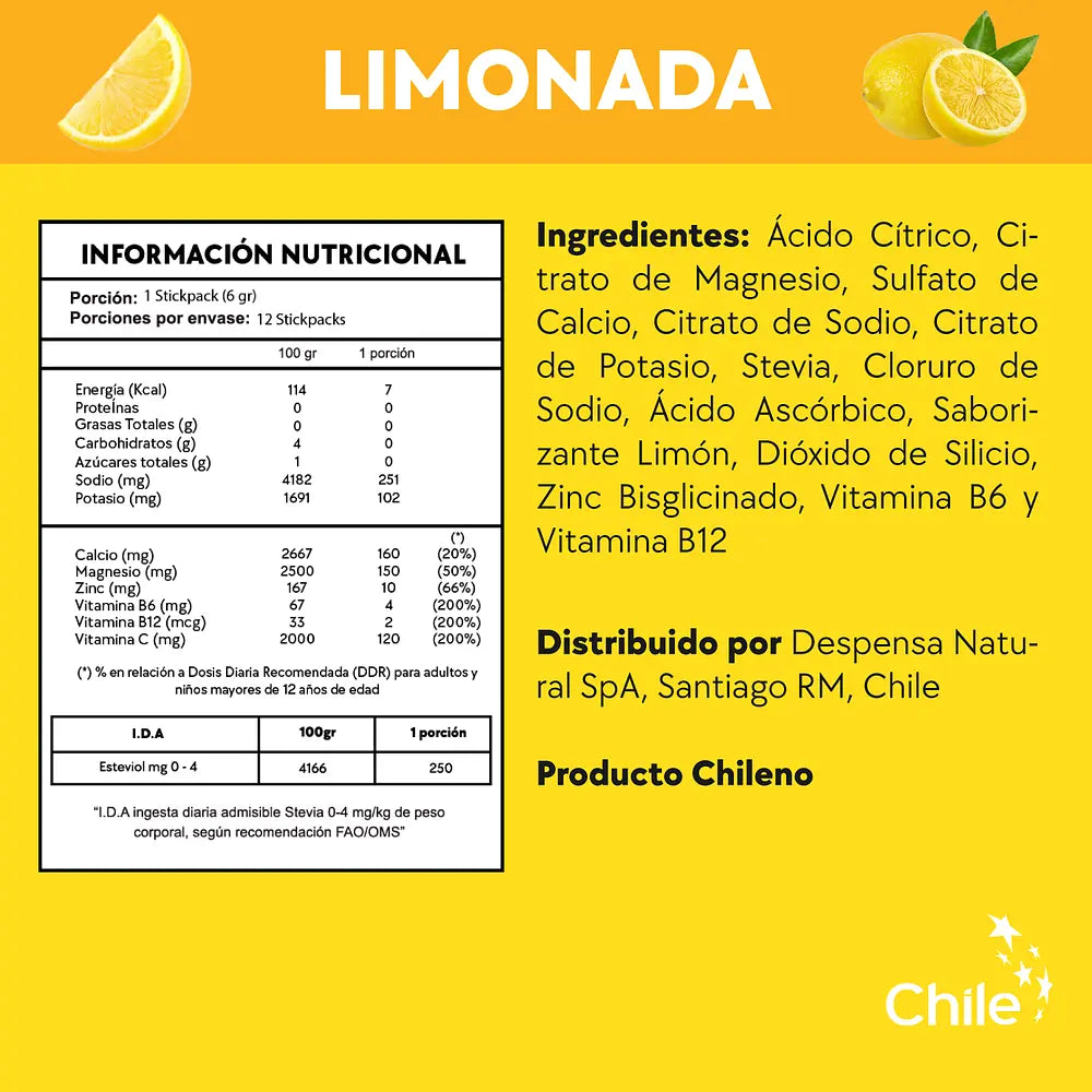 6 Cajas Electrolitos 12 Sticks Limonada (72 sticks)