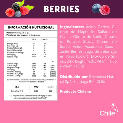 6 Cajas Electrolitos 12 Sticks Berries (72 sticks)