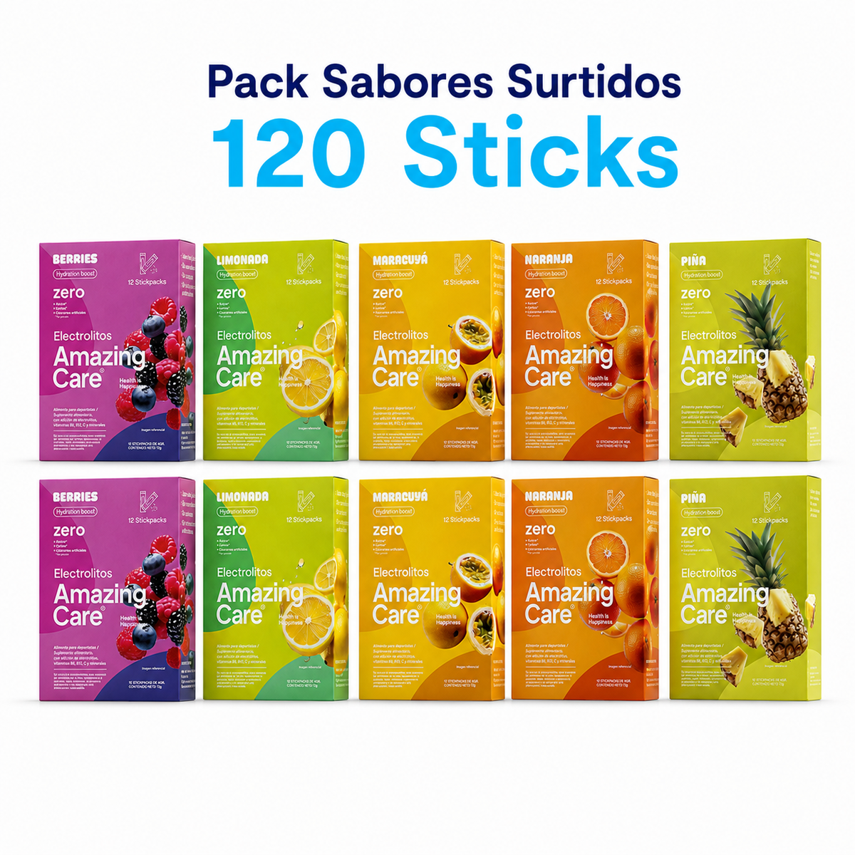 Pack Inicial - 10 Cajas Electrolitos de 12 Sticks Todos los Sabores (120 sticks)
