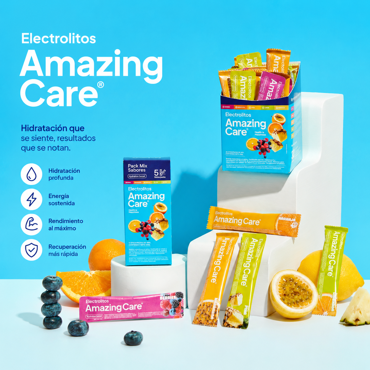 10 Cajas Electrolitos en Polvo Mix Sabores 5 Sticks (50 sticks)