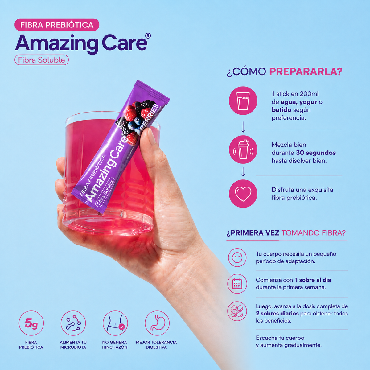 5 Cajas Fibra Prebiótica 20 Sticks Berries (100 sticks)