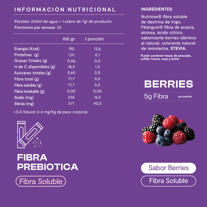 5 Cajas Fibra Prebiótica 20 Sticks Berries (100 sticks)