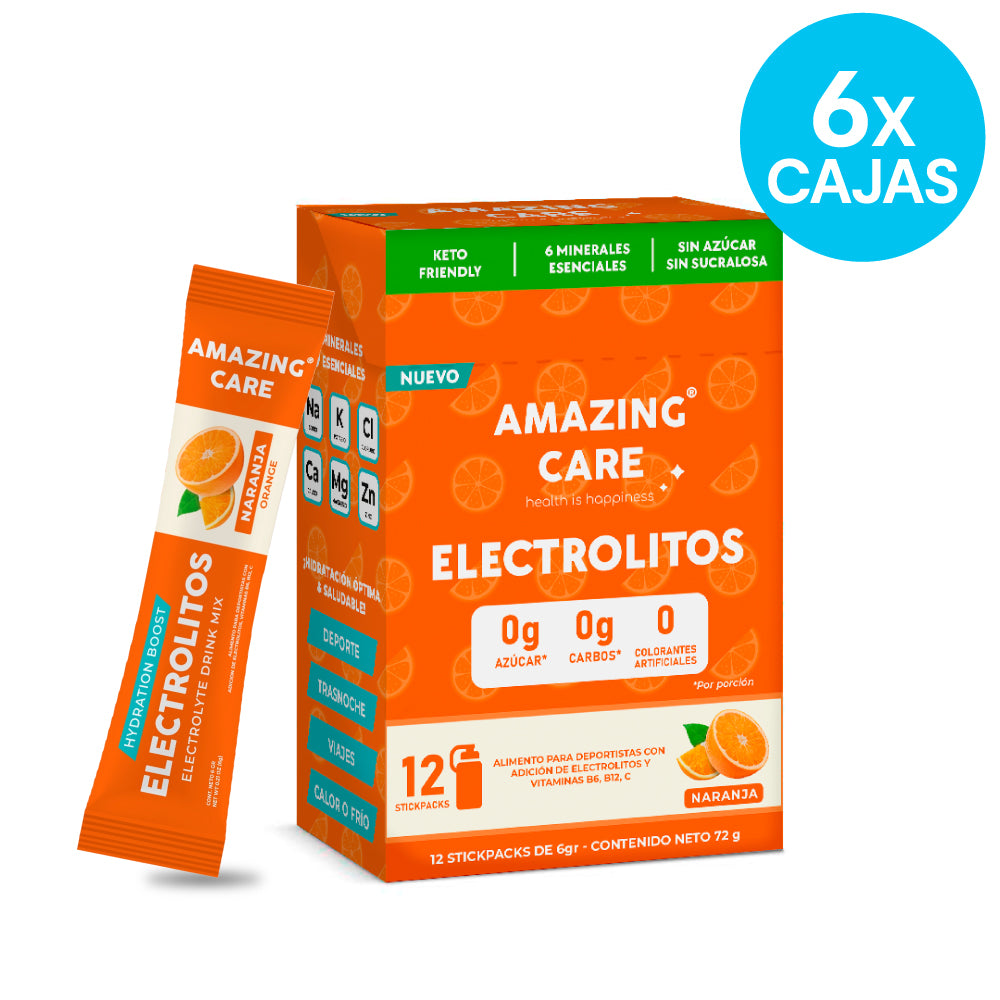 6 Cajas Electrolitos 12 Sticks Naranja (72 sticks)