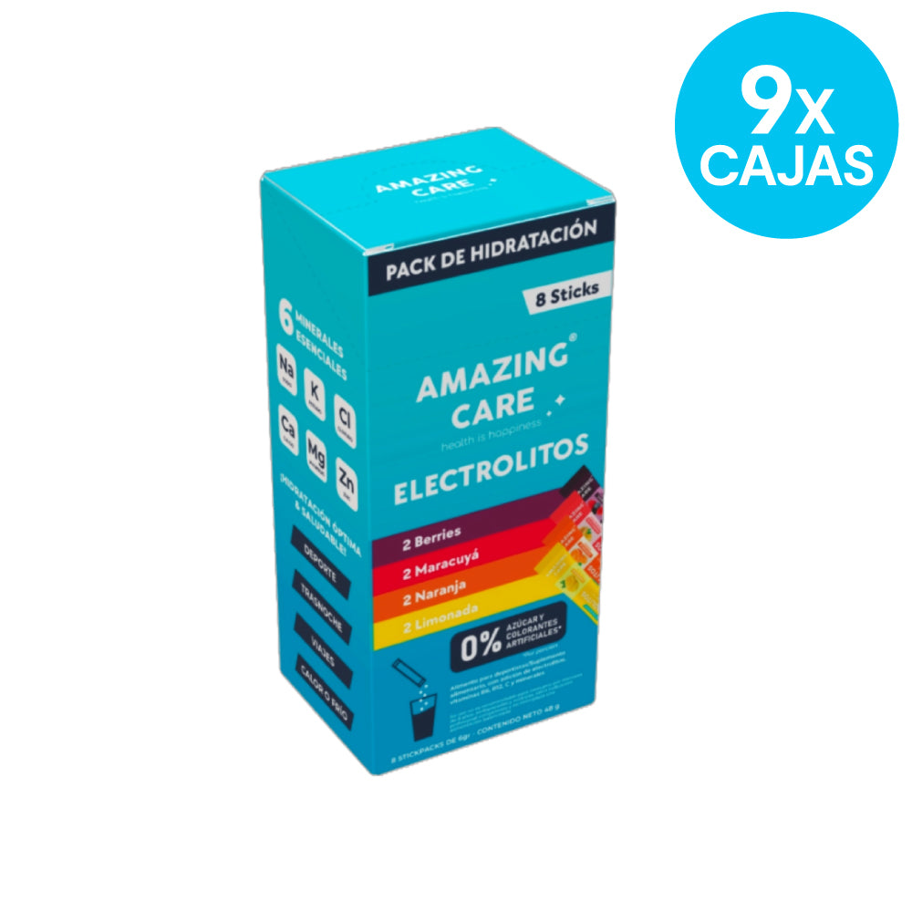 9 Cajas Electrolitos Pack Mix Sabores (72 Sticks)