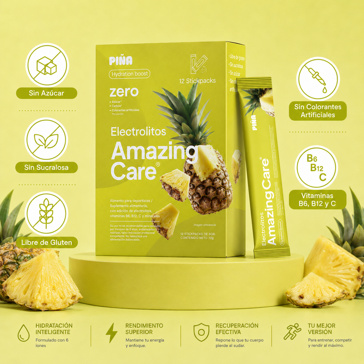 6 Cajas Electrolitos 12 Sticks Piña (72 sticks)