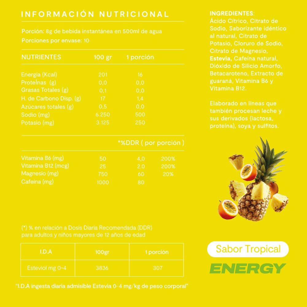 6 Cajas Electrolitos Energy 10 Sticks Tropical (60 sticks)